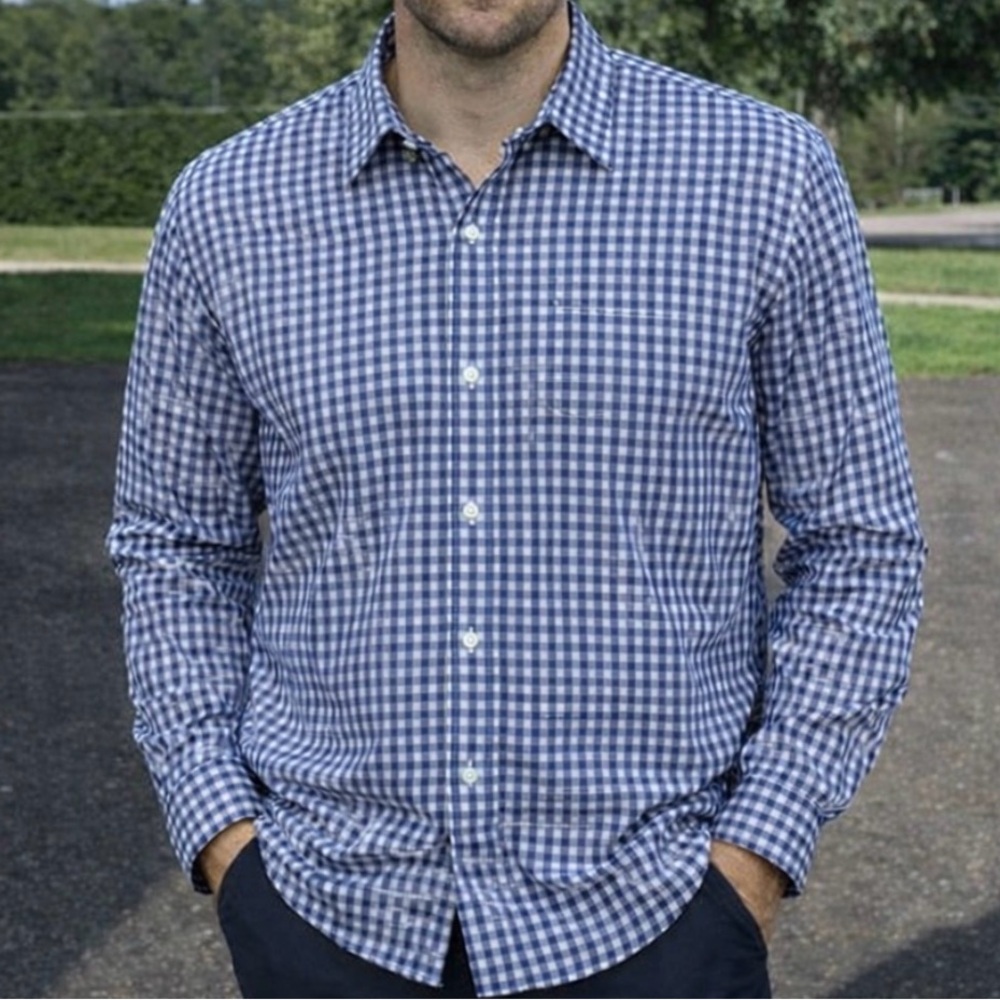 Michael Kors Blue Micro-Pinstripe Gingham Button Down L/S EUC Men's 18.5 36/37